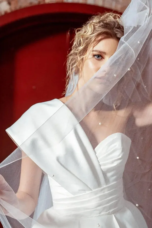 Sally Saten Drapeli Prenses Model Gelinlik