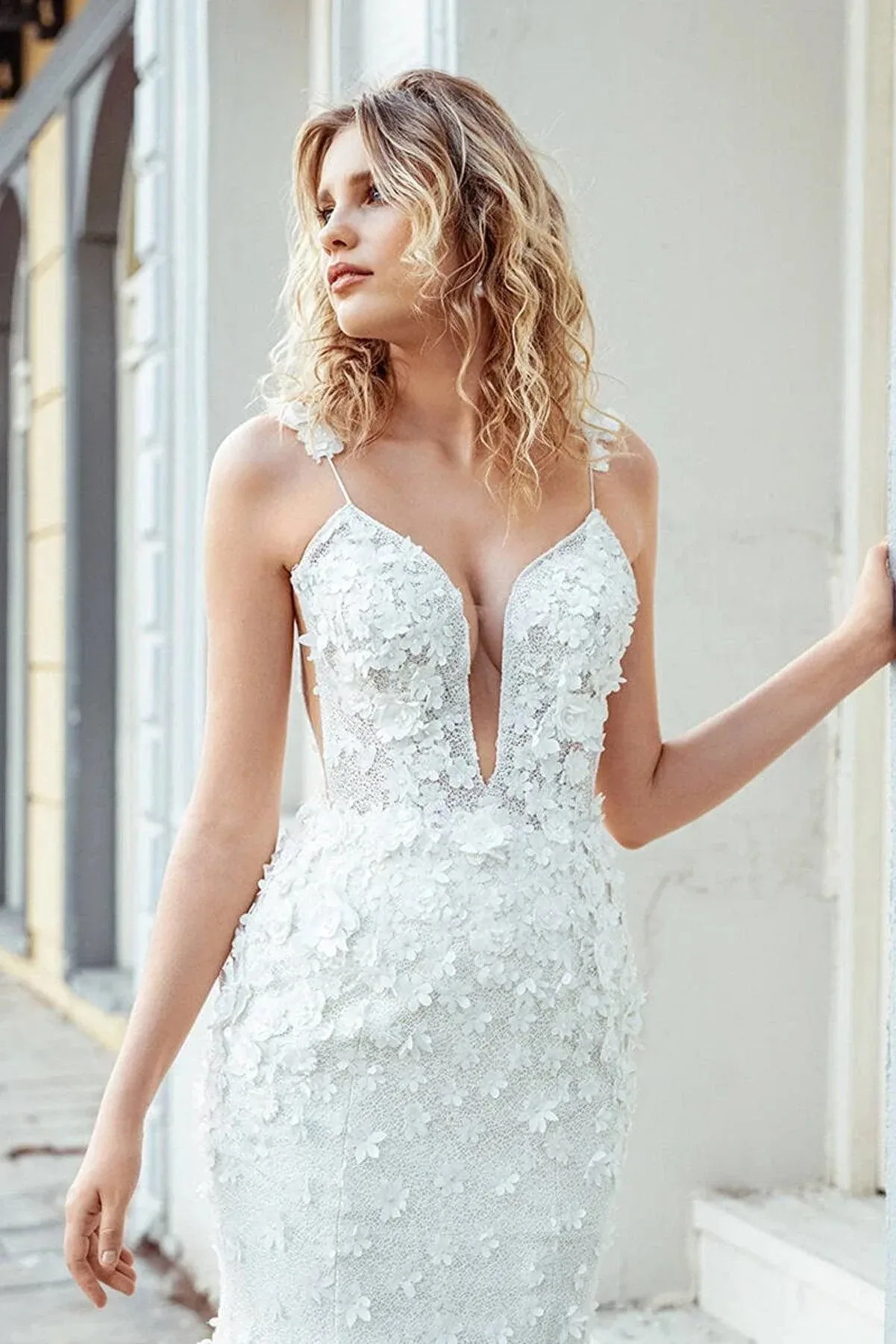 Flower Style Mermaid Dantel Balık Gelinlik