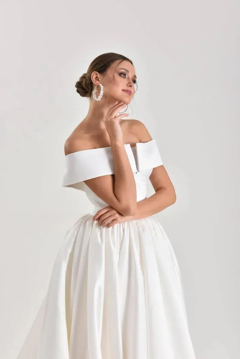 Albedo Sade Saten Prenses Model Gelinlik