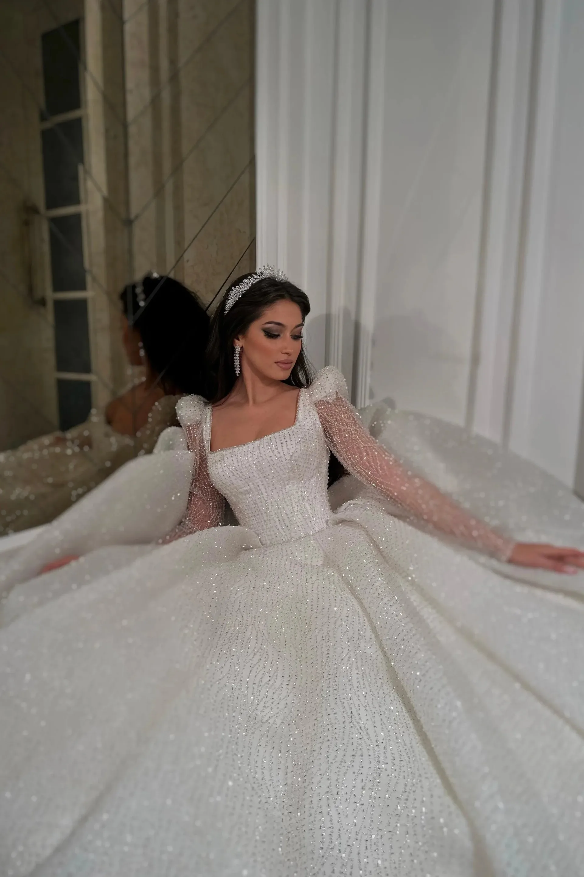Liona Çizgisel Dantel Prenses Model Gelinlik