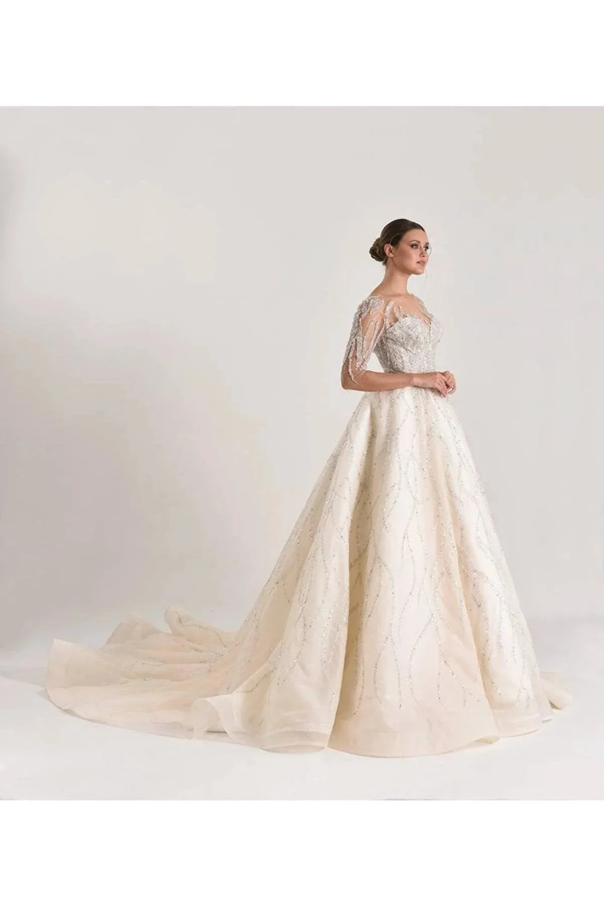 Queen2 Dubai Stili Dantel Prenses Model Gelinlik