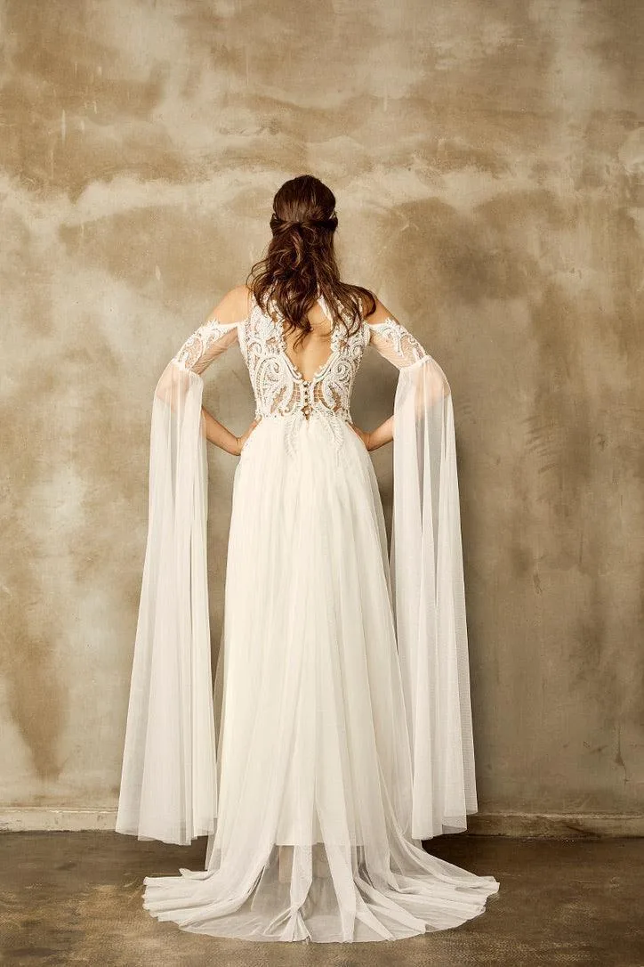 Elegant Şifon Sade Helen Düz Kesim Gelinlik