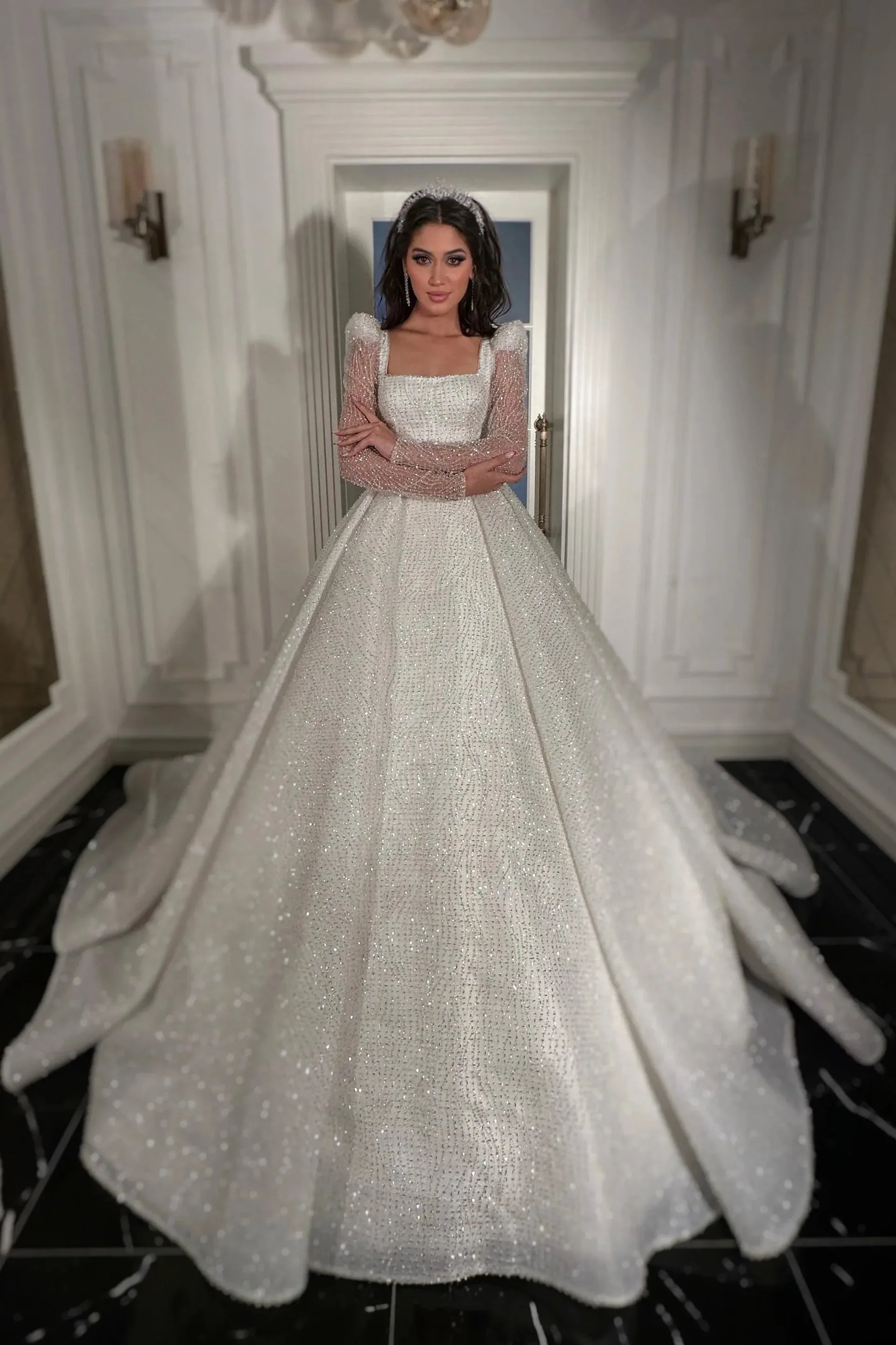 Liona Çizgisel Dantel Prenses Model Gelinlik