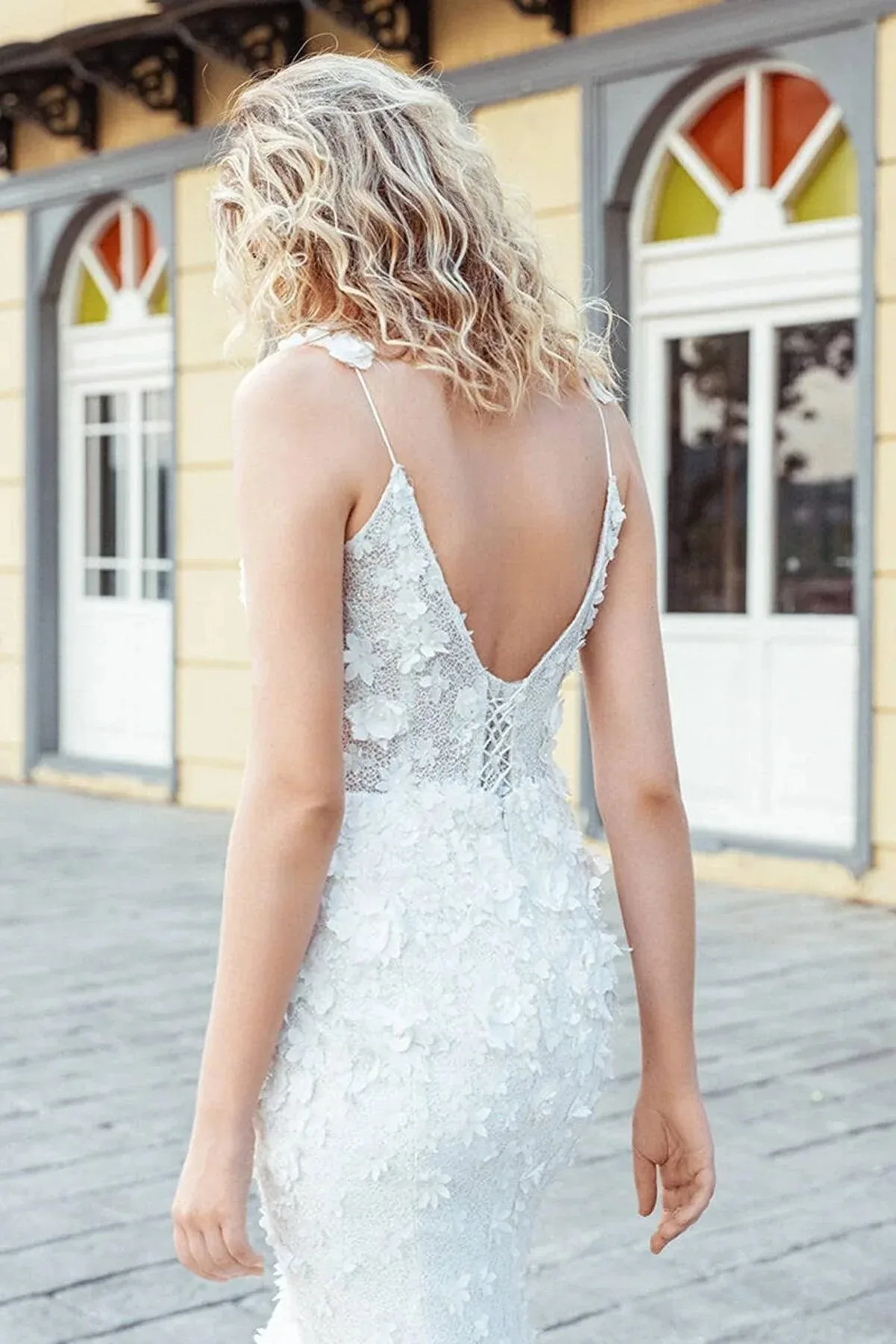 Flower Style Mermaid Dantel Balık Gelinlik