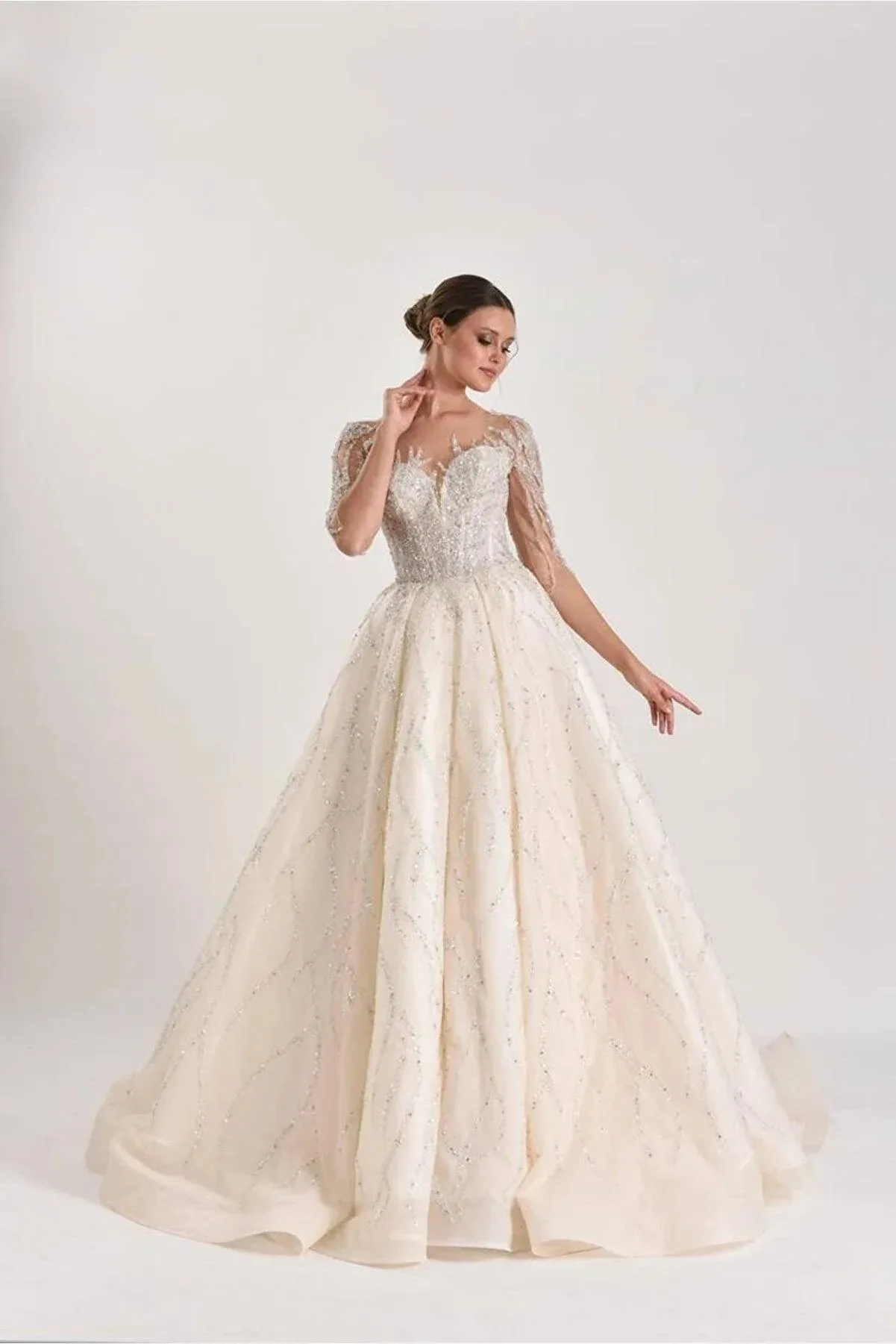 Queen2 Dubai Stili Dantel Prenses Model Gelinlik