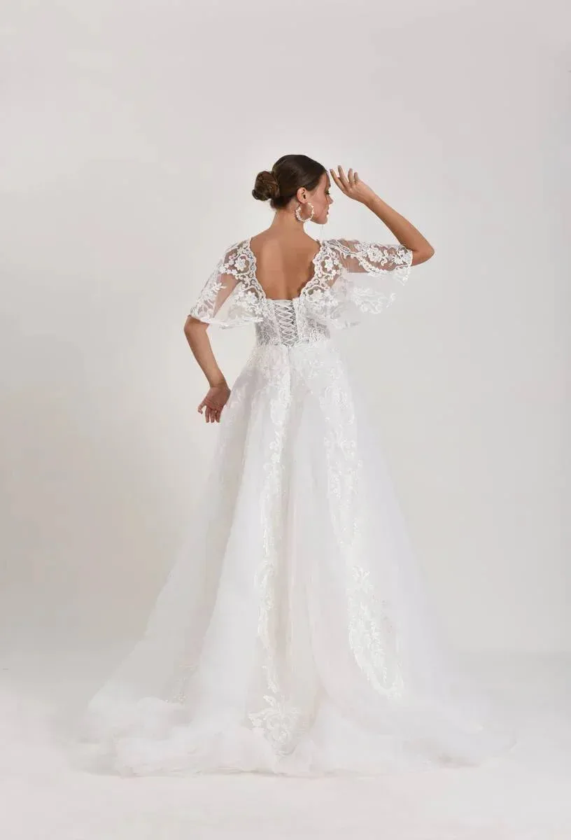Butterfly Dantelli Helen A Kesim Gelinlik