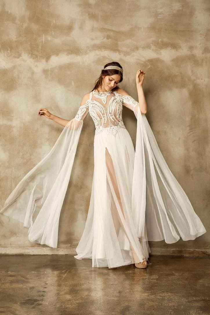 Elegant Şifon Sade Helen Düz Kesim Gelinlik