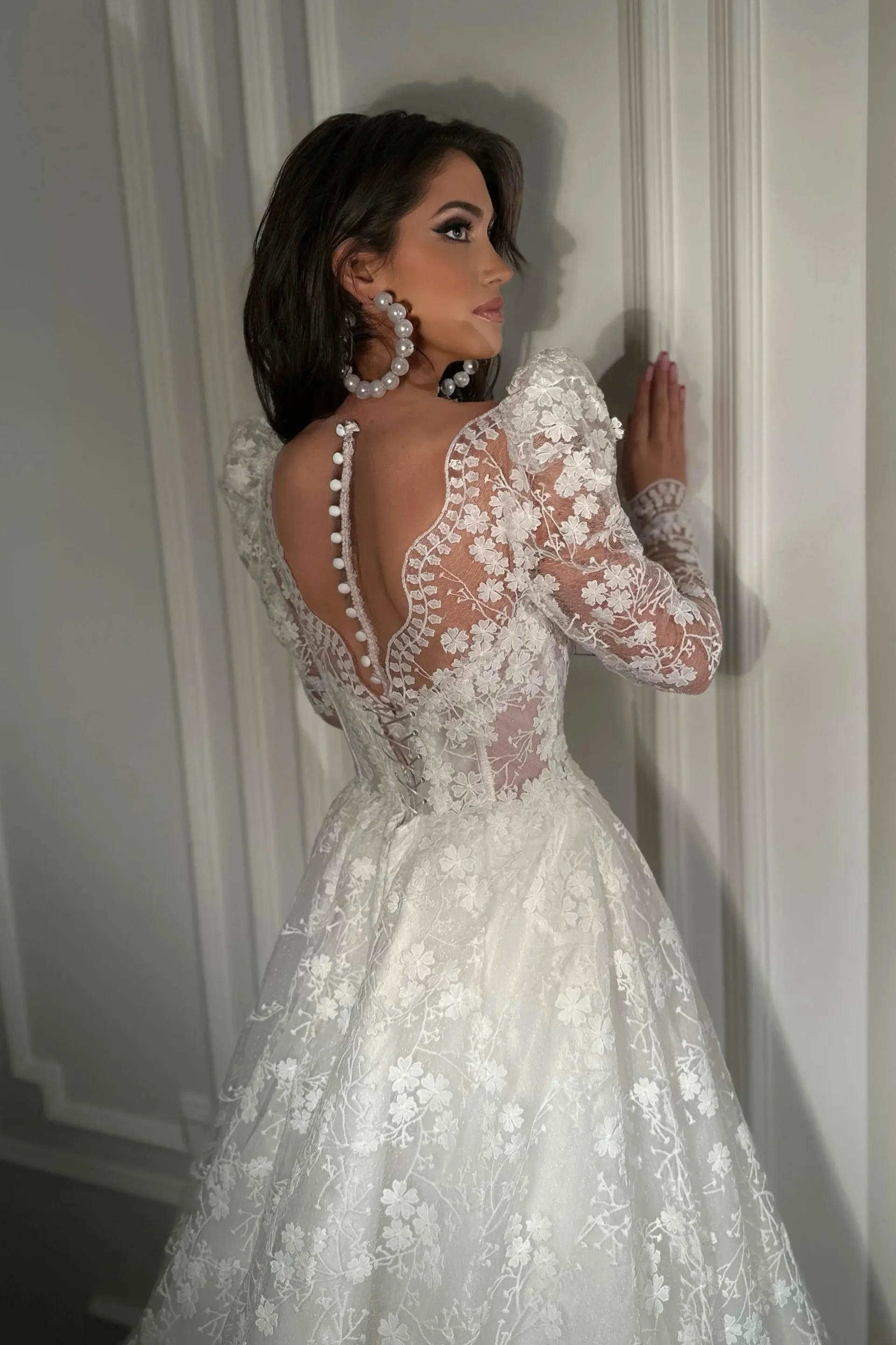 Lucia Fransız Dantel Kalp Yaka A Kesim Gelinlik