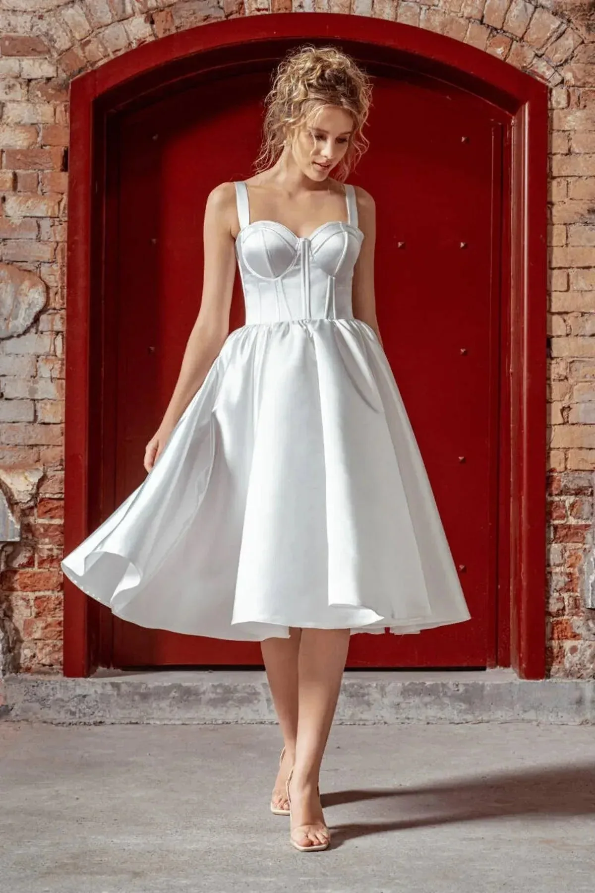 Weddress Saten Midi Prenses Model Nikah Elbisesi