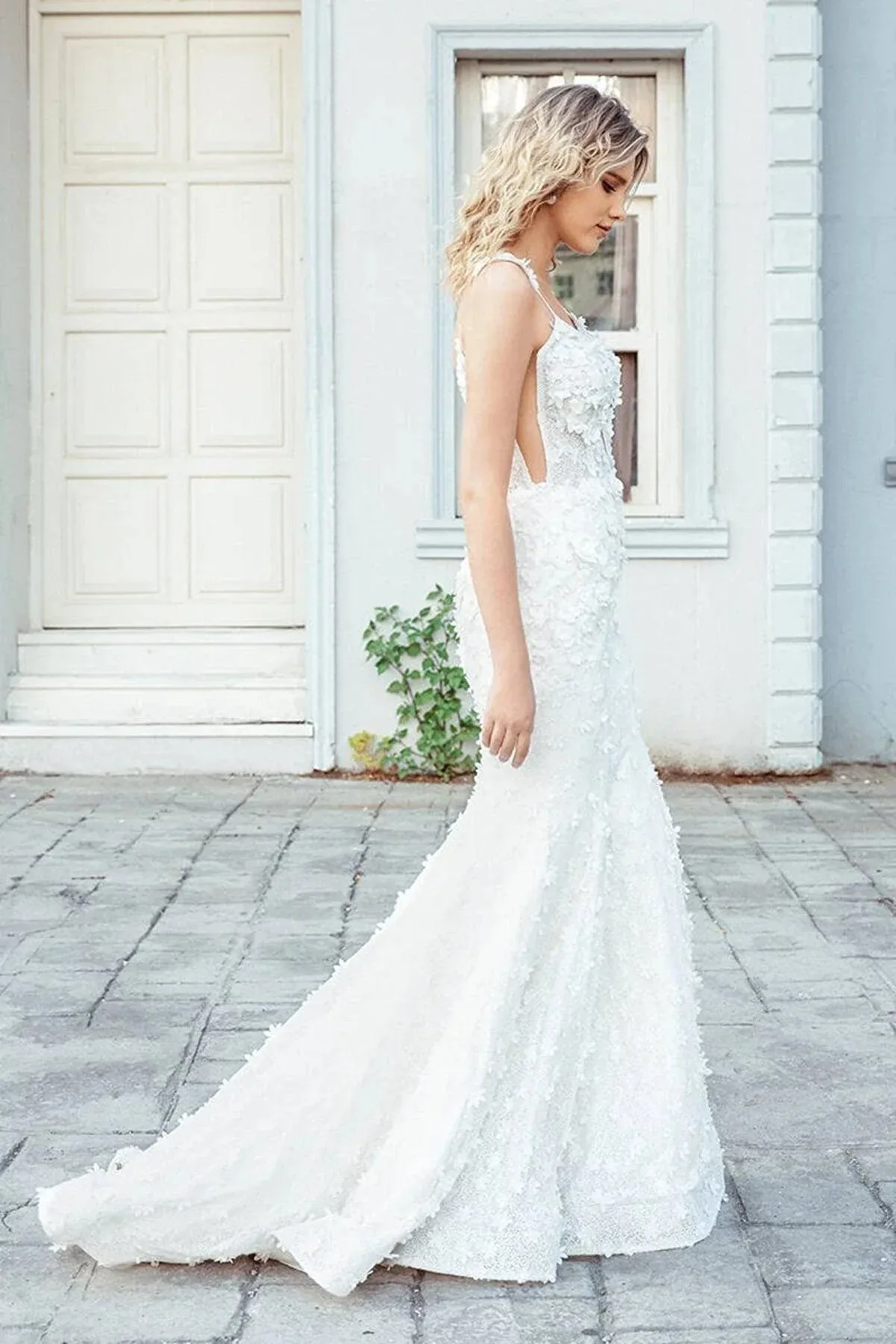 Flower Style Mermaid Dantel Balık Gelinlik