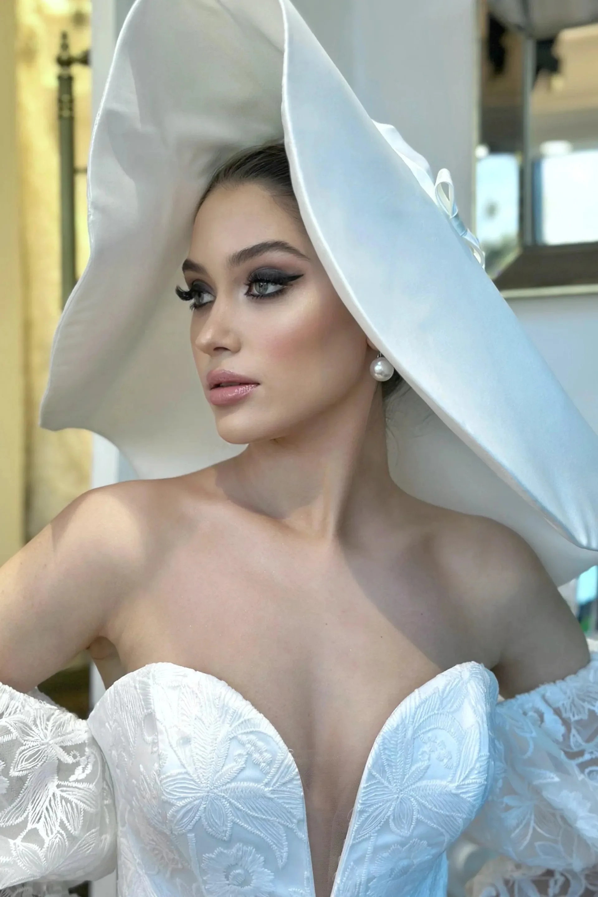 Hayden Fransız Dantel Saten Yarım Balık Gelinlik